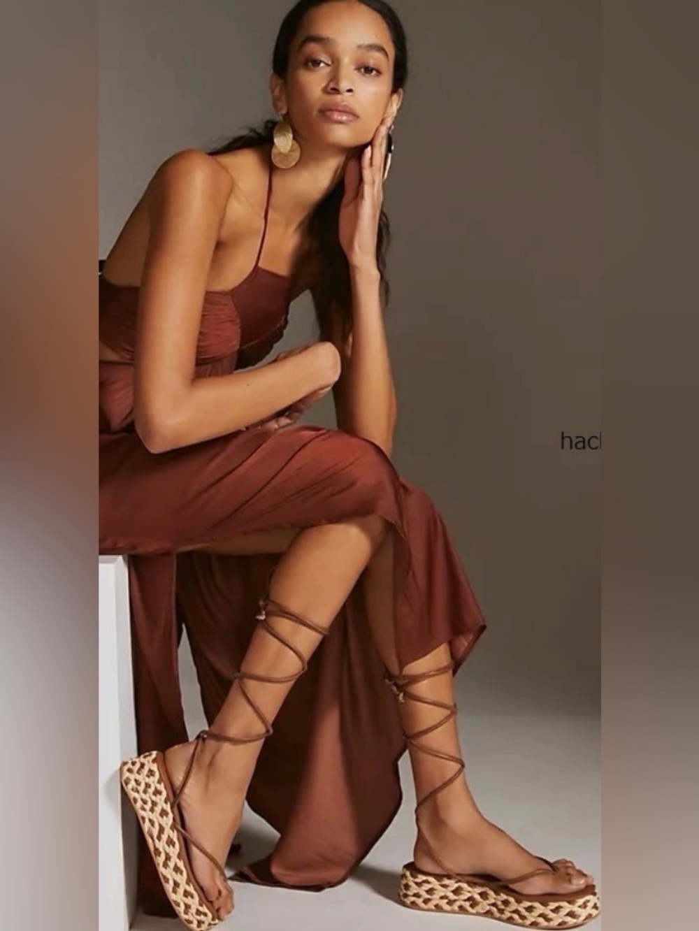 Anthropologie Platform Woven Raffia & Leather Lace Up Sandals Sz 40 US 9.5 Brown - Picture 4 of 14